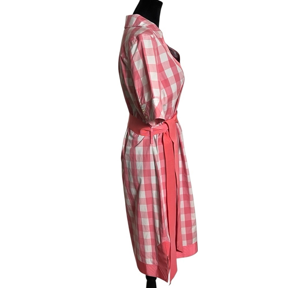 Vineyard Vines Pink White Gingham Grosgrain Ribbon Cotton Dress — Size 8 - Picture 6 of 11